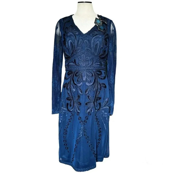NWT Sue Wong longSLEEVE V-NECK BEADED ROYAL BLUE  COCKTAIL DRESS SIZE 10💙 - Picture 1 of 12
